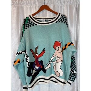 Marshall Max Hand Knitted Novelty Art‎ Sweater Cartoon Dog Colorful Medium